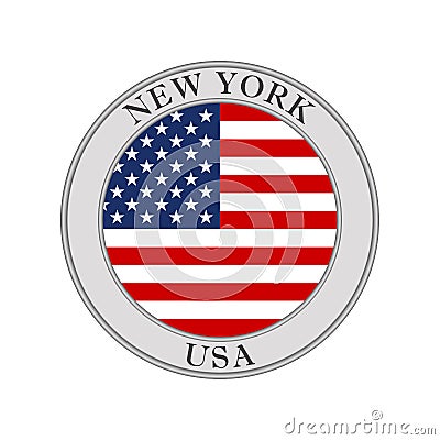 Flag of USA round icon or badge. New York city circle button. American national symbol. Vector illustration Vector Illustration